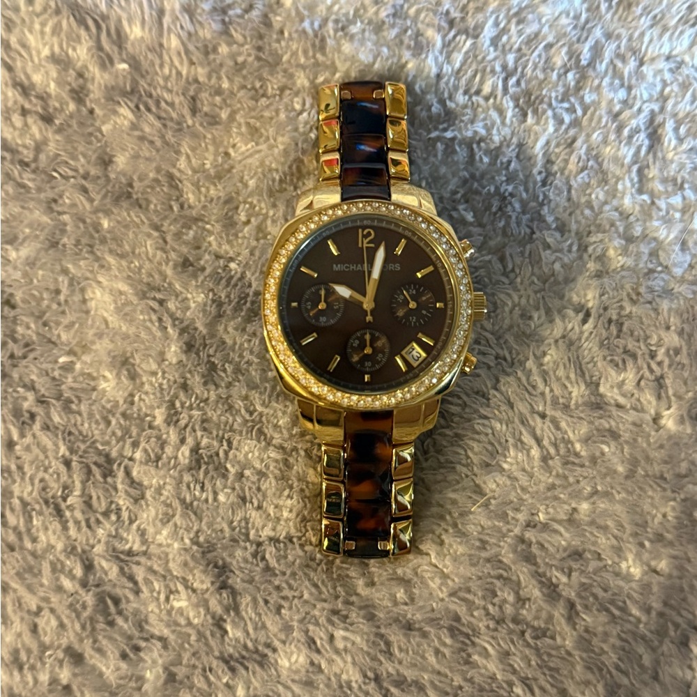 Michael Kors Women’s Gold & Tortoise Chronograph Watch – Crystal Bezel